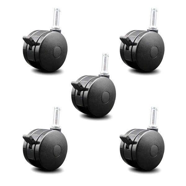 Black Heavy Duty Chair Caster - 3" Nylon Twin Wheel w/Brakes SCC, 5PK